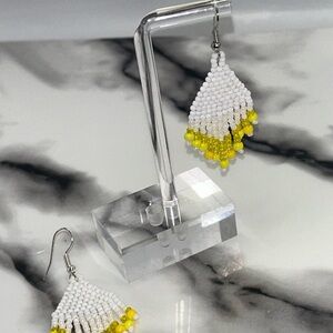 White & Yellow Sunshine Fringe Earrings